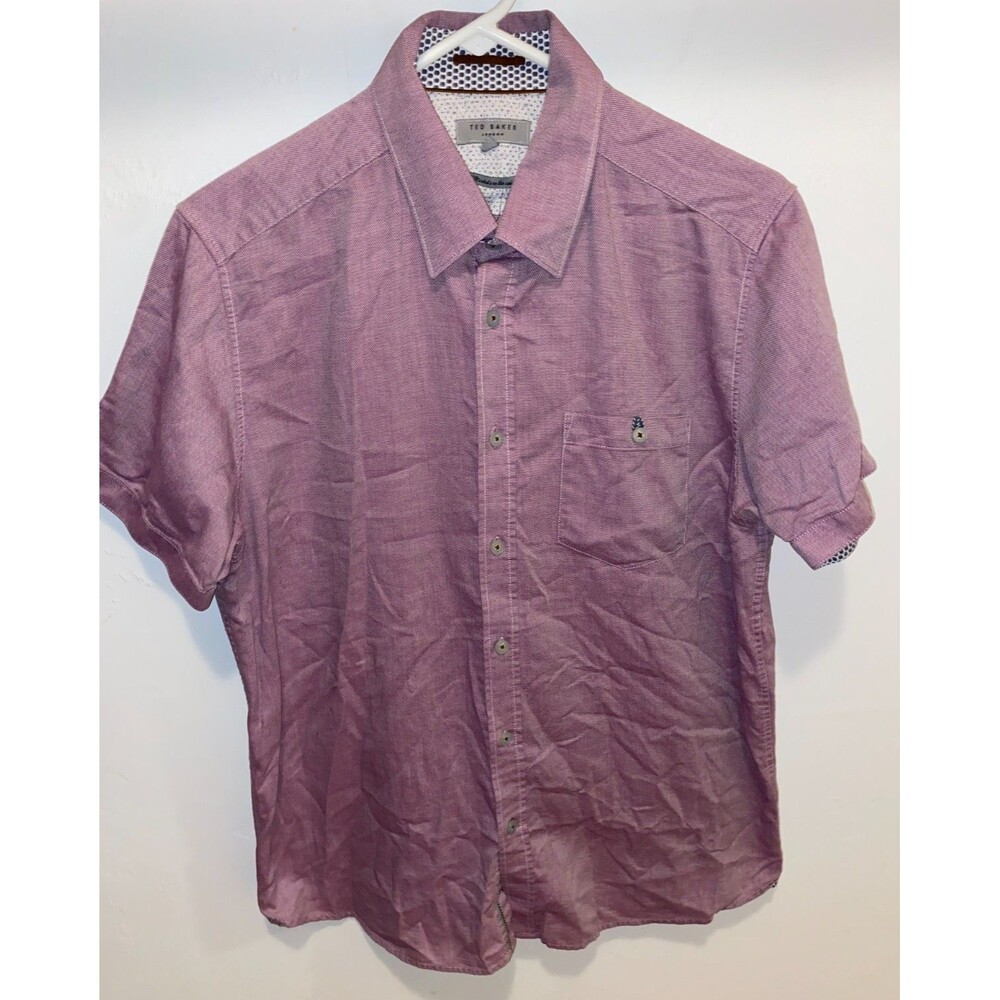 Ted Baker Shirt Mens Size 4 M Purple Short Sleeve Button Up
